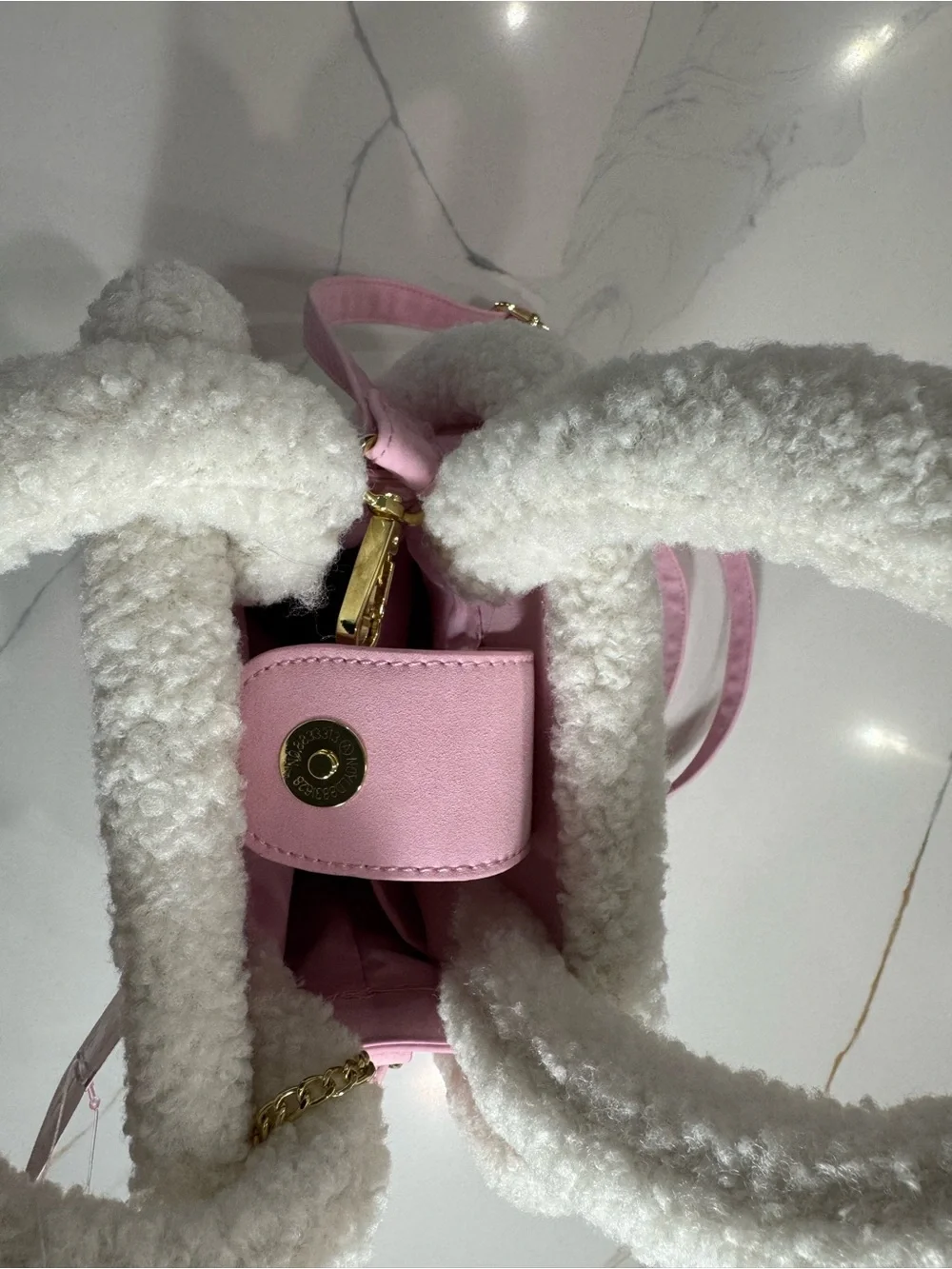 Hello Kitty Pink Plush-Trim Crossbody Bag with Bow
